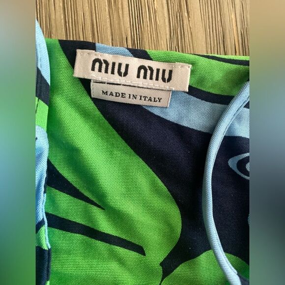 Miu Miu Stretch Mini Dress Size XS Green Blue Spaghetti Strap one-piece - Picture 4 of 11